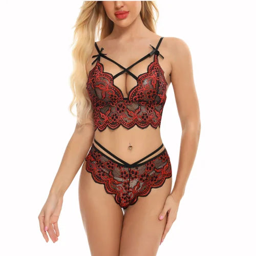 Wholesale Women's Sexy Babydoll Satin Lingerie Set Casual Polyester Bras Decorated Bodysuits XL Size Thin Fabric Number Pattern