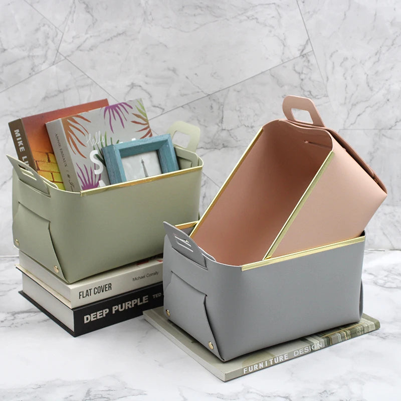 Modern Design PU Leather Foldable Storage Boxes Linen Toy Storage Basket Closet Leather Bathroom Basket for Decoration