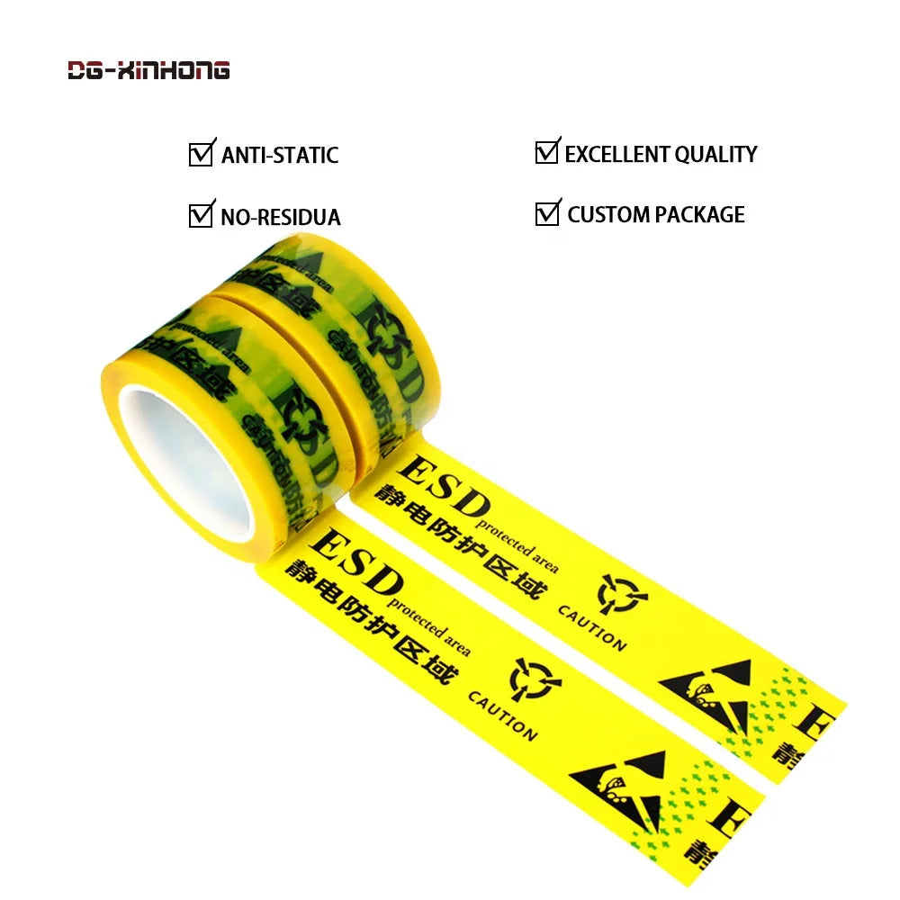 2- Printed Yellow Color BOPP Film Floor Area Protection Marking Warning Caution Low Static Anti-Static ESD Adhesive Tape