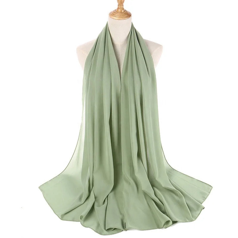 Chiffon Head Scarf Seersucker Gauze Long Chiffon Scarf Pure Color Hijabs for Women