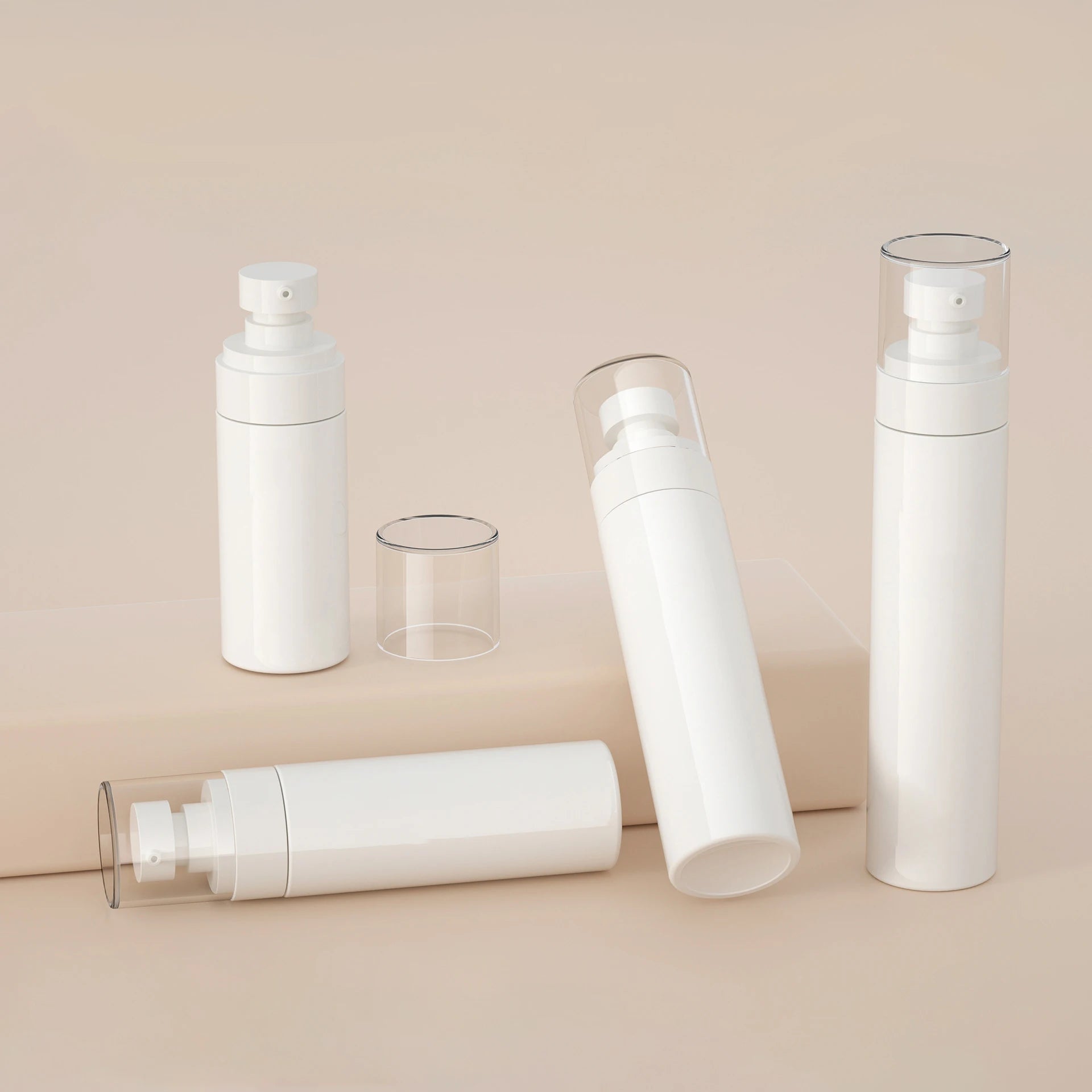 Biodegradable Plastic Cosmetic Body Mist Skincare Spray Bottles 80ml 100ml White Round  PET Spray Plastic Container