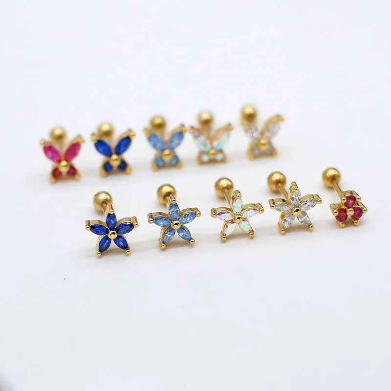 Fashion Stainless Steel Waterproof Anti Tarnish Jewelry Cubic Zirconia Dainty Flower Earrings Studs for Girls Women Jewelry