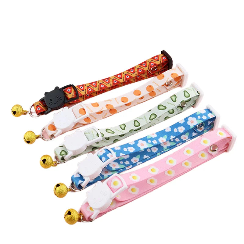 Sunshine Personalized Cute Adjustable Polyester Cat Dog Collar Fruit Print Detachable Puppy Bell Release Safety Breakaway MegaBDM