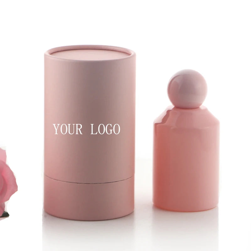 Custom Your Logo Empty Cosmetic Packaging Glossy Pink Spray Color 100ml Perfume Bottle With Crimp Sprayer Ball Lid Paper Box