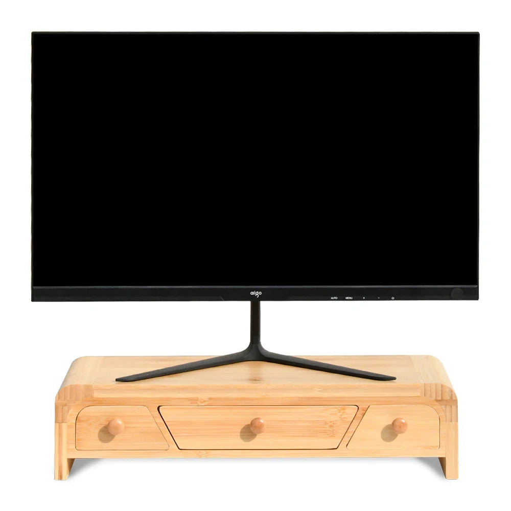 Youlike Bamboo Monitor Standing Type Desk Shelf Wooden Drawer Organizer with Storage for Living Room Office Space
