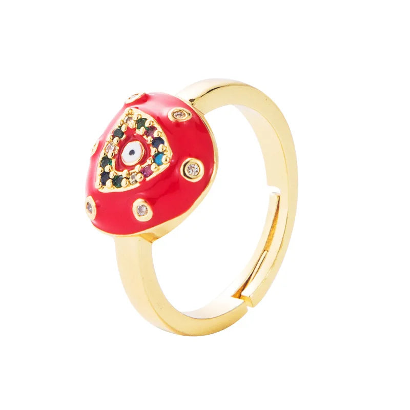 Fashion Colorful Oil Dripping Devil's Eye Copper Plated 18K Gold Micro Inlaid Zircon Ring Female Custom Wholesale Ring