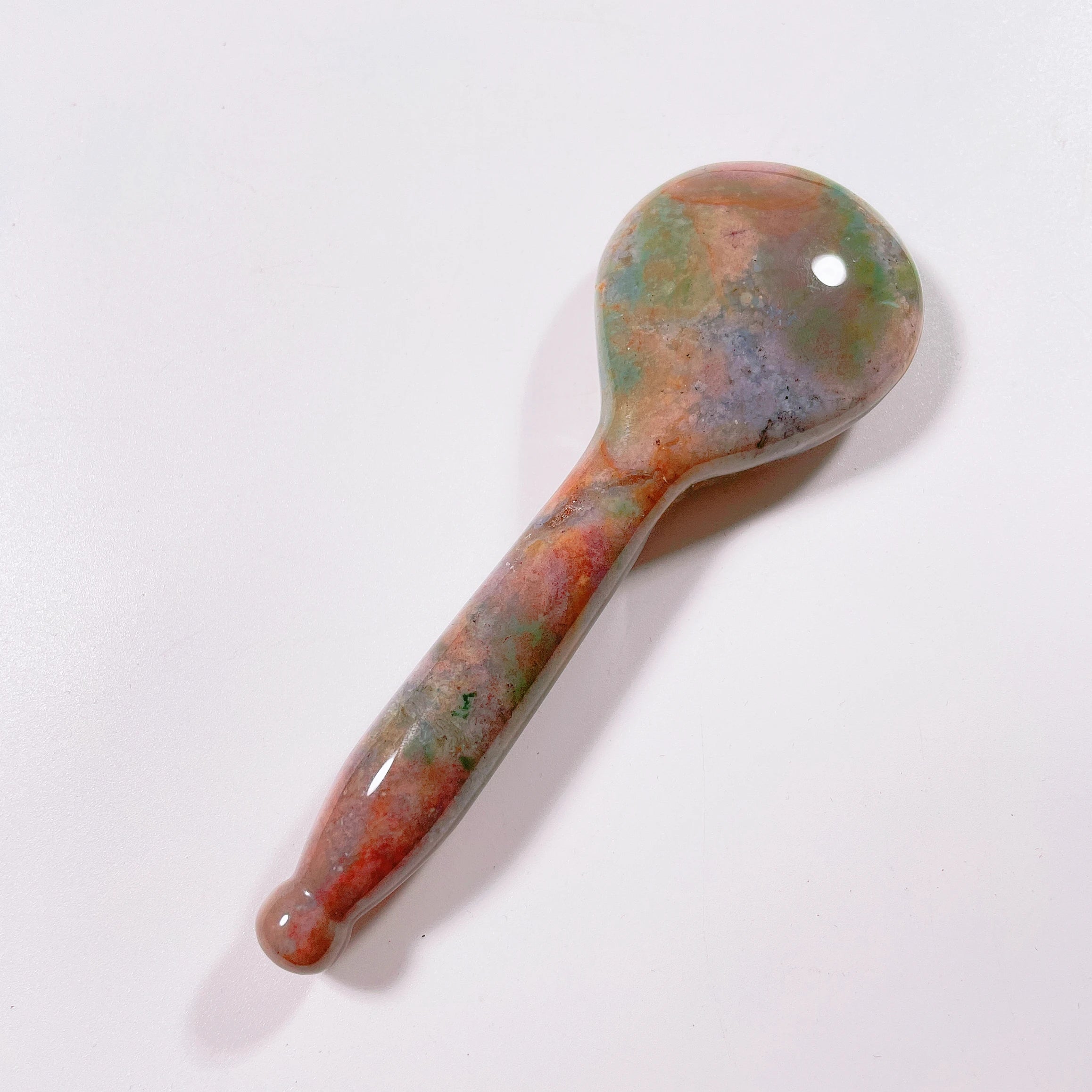 Round Handle Indian Agate Spoon Shape Face Facial Gua Sha