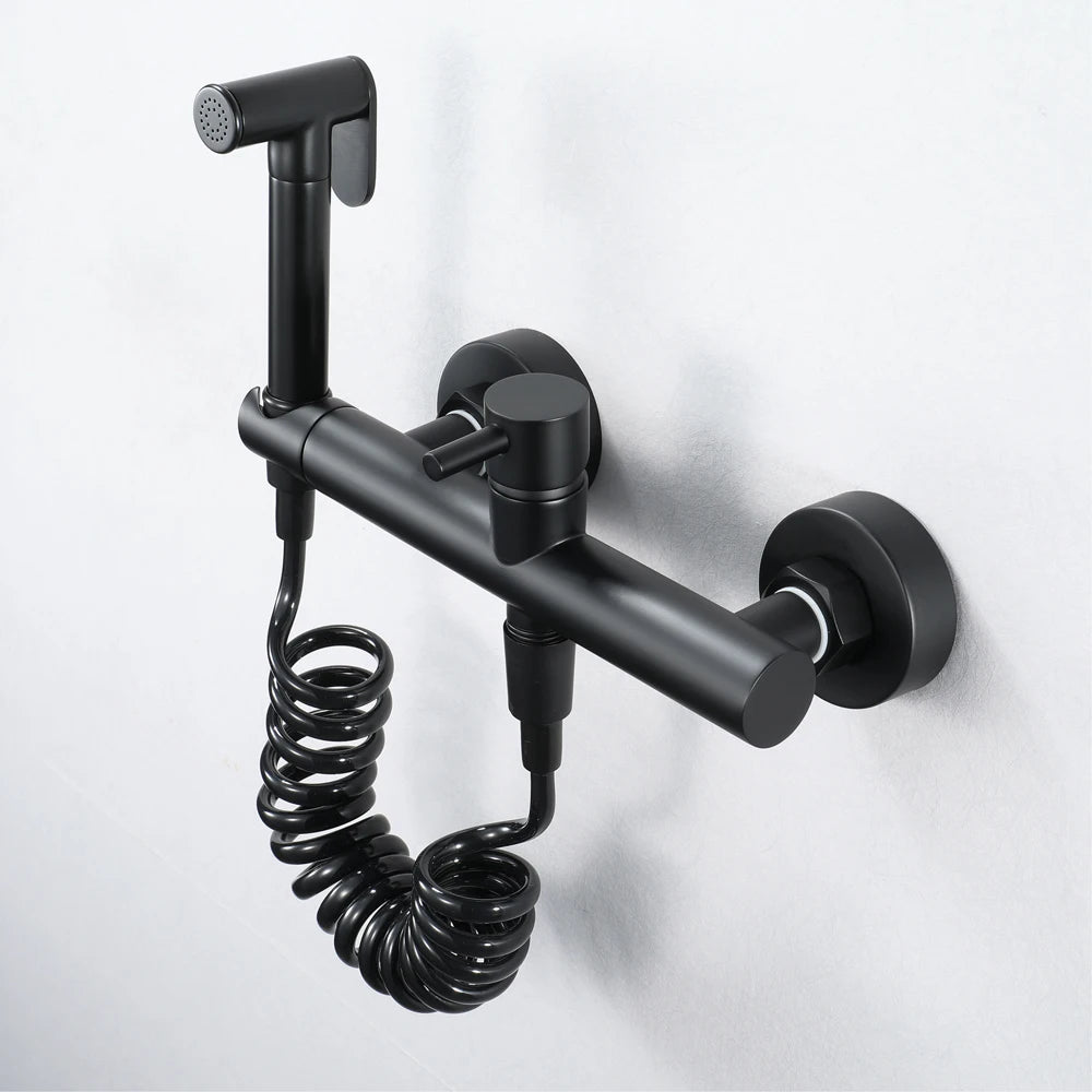 Hot and Cold Mixing Brass Modern Wall Mounted Toilet Spray Gun Bidet Diaper Pressurized Sprayer Shattaf Set