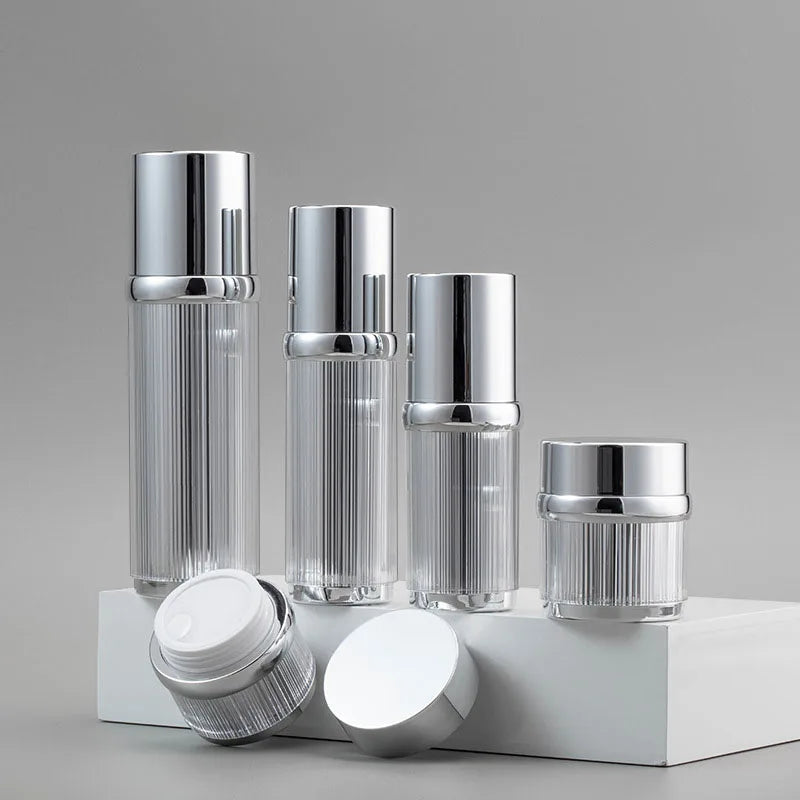 30ml 50ml 100ml 50g Silver Acrylic Custom Plastic Bottle and  Jar for Skin Care Cream