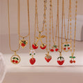 2025 Trendy Stainless Steel Fruit Pendant Necklace Strawberry Cherry Necklace Thin Snake Chain Necklace for Women Jewelry Gift