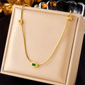 New Simple Fashion 18k Gold Plated Non Tarnish 316L Stainless Steel Emerald Zircon Necklace for Women