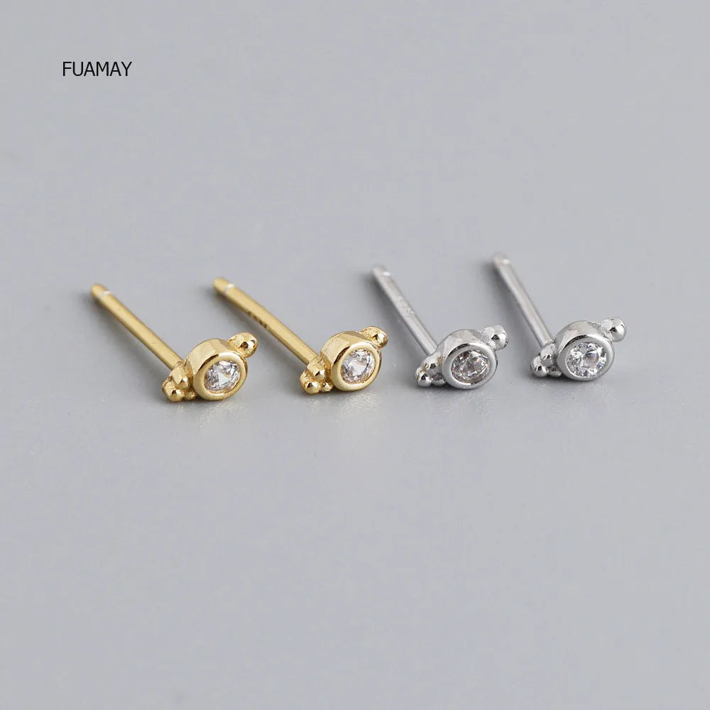 FUAMAY Trendy Round Bezel Setting Cubic Zirconia Stud Earrings Gold Plated Tiny Engagement Tops for Girls Gift for Ear Studs