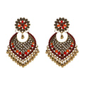 Retro Ethnic Gold Heart Shape Gold Carved Earring Jhumki Jhumka Style Indian Jewelry Tassel Bead Pendant Tebet Earrings