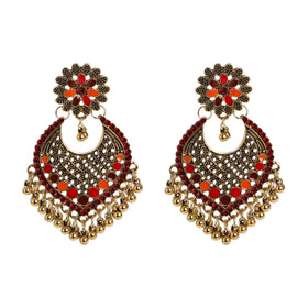Retro Ethnic Gold Heart Shape Gold Carved Earring Jhumki Jhumka Style Indian Jewelry Tassel Bead Pendant Tebet Earrings