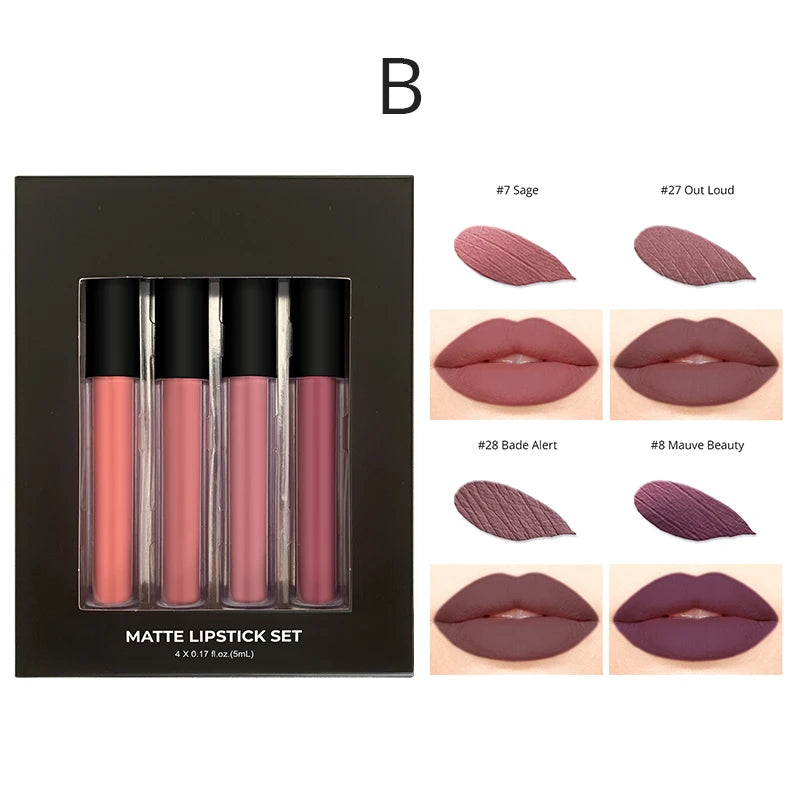 Wholesale Custom Logo Lip Gloss 4 Colors Beauty Gift Matte Lip Makeup Liquid Lipstick Lipgloss Vendor