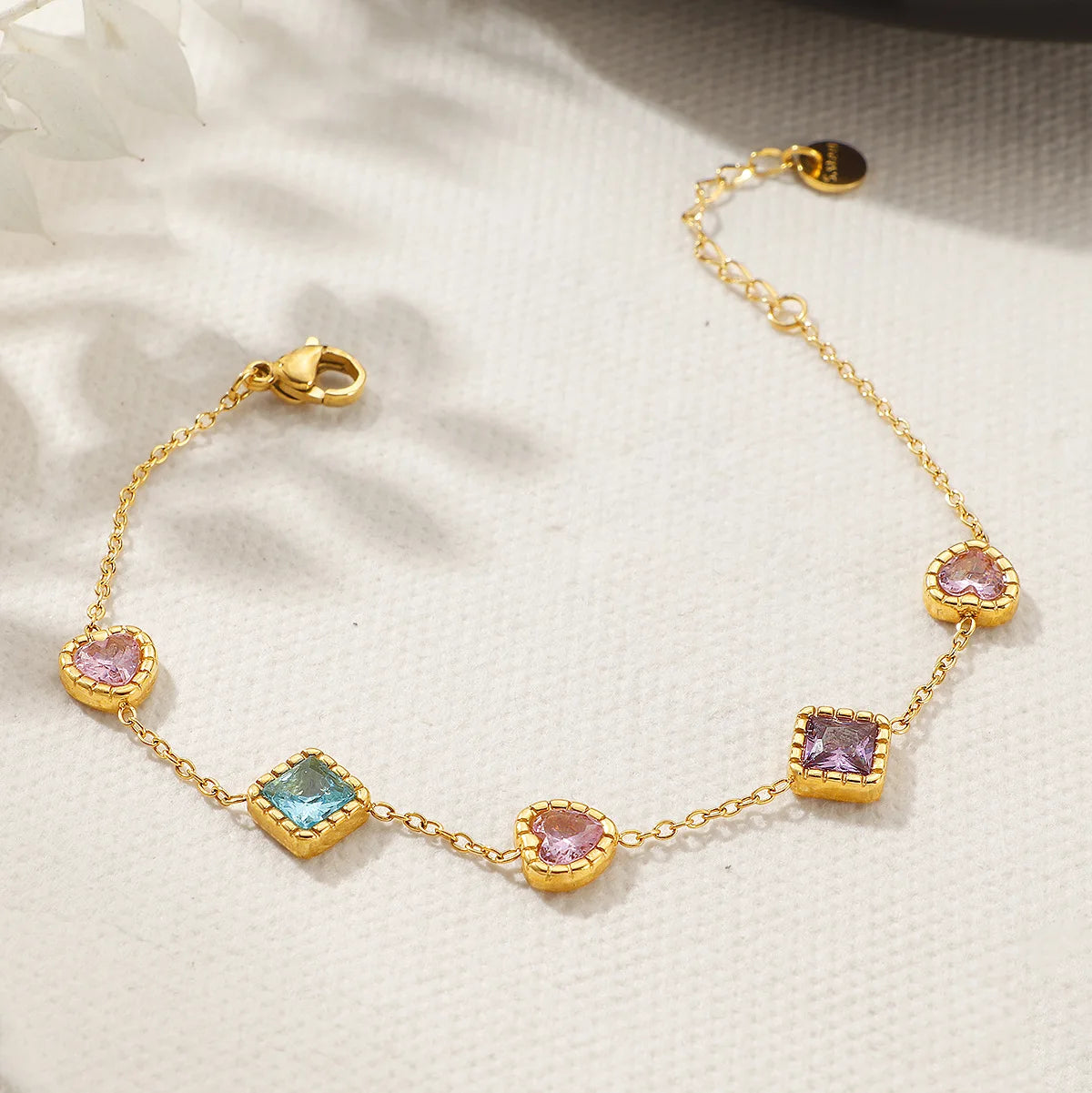 2025 New Arrival Minimalist Stainless Steel Heart Square ZC Stone Bracelet Delicate Light Luxury Bracelet for Women Wholesale