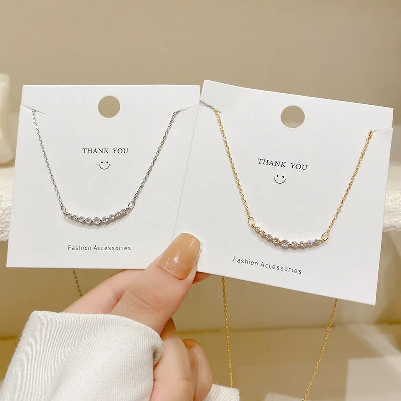 Simple Design Women's 18K Gold Plated Trendy One Row Stainless Steel Cubic Zirconia Necklace Shine CZ Zircon Choker