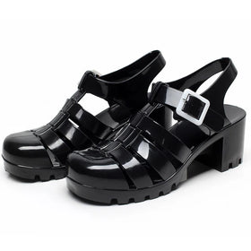 Low Price Summer Clear Crystal Jelly Shoes Ladies Sandals Square Fashion Chunky Heel Women's Jelly Sandals