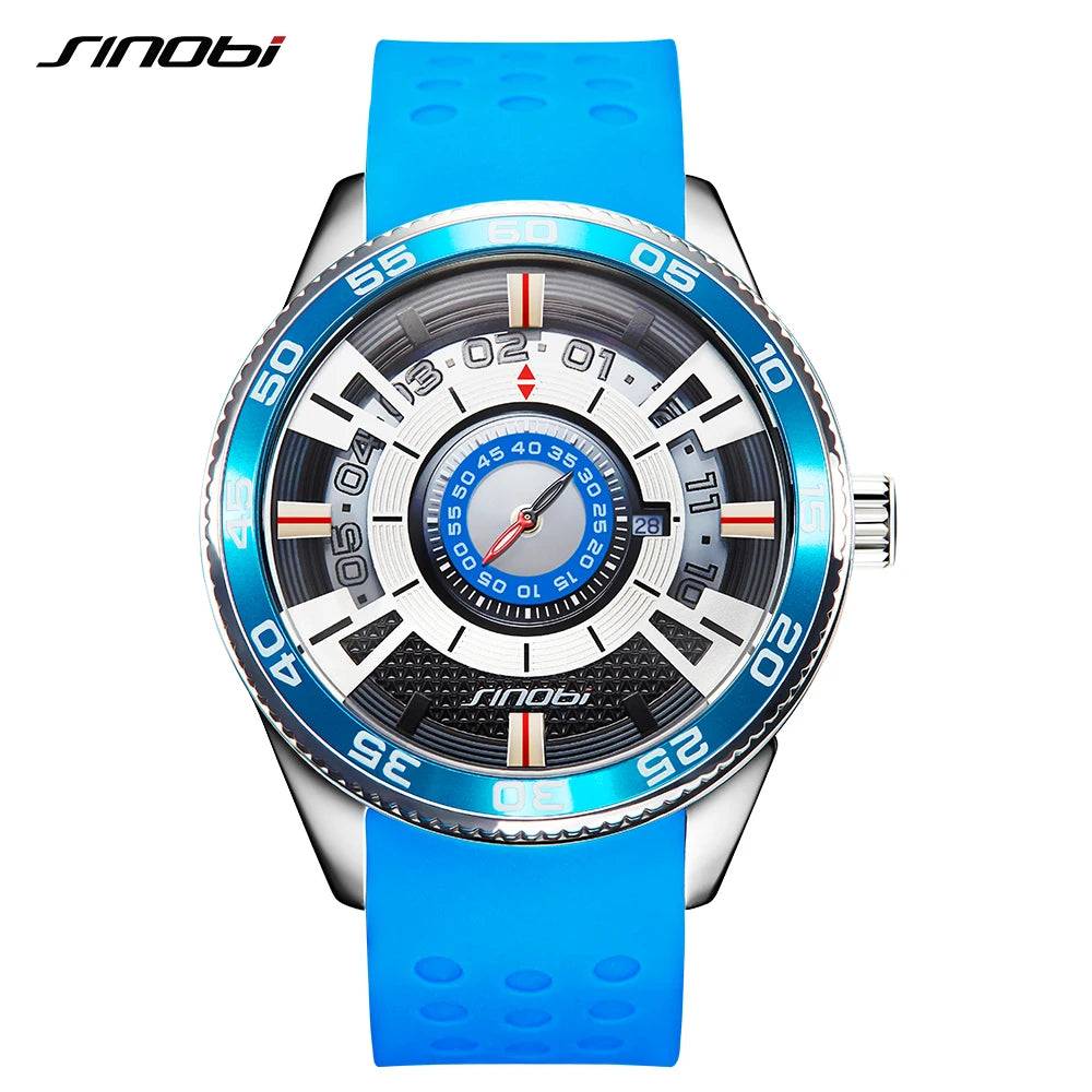 SINOBI 1264 High Quality Creative Car Watches Men's Luxury Stainless Steel Wristwatches Sports Clock Reloj Hombre S1264G