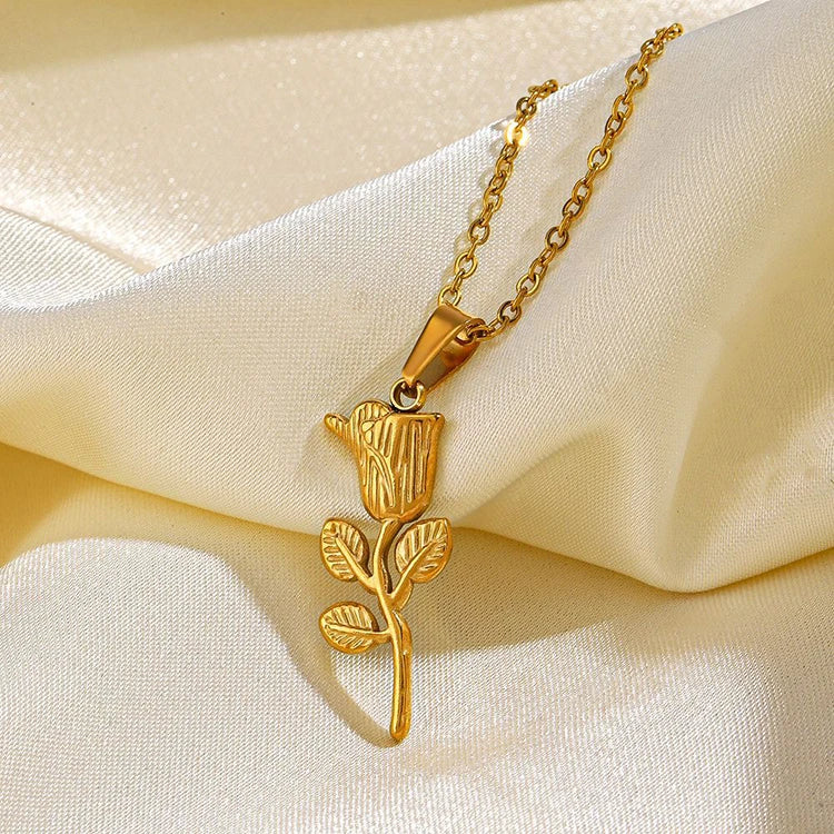 European American Fashion 18K Gold Plated Necklace Simple Stainless Steel Necklace Design Sense Vintage Rose Necklace