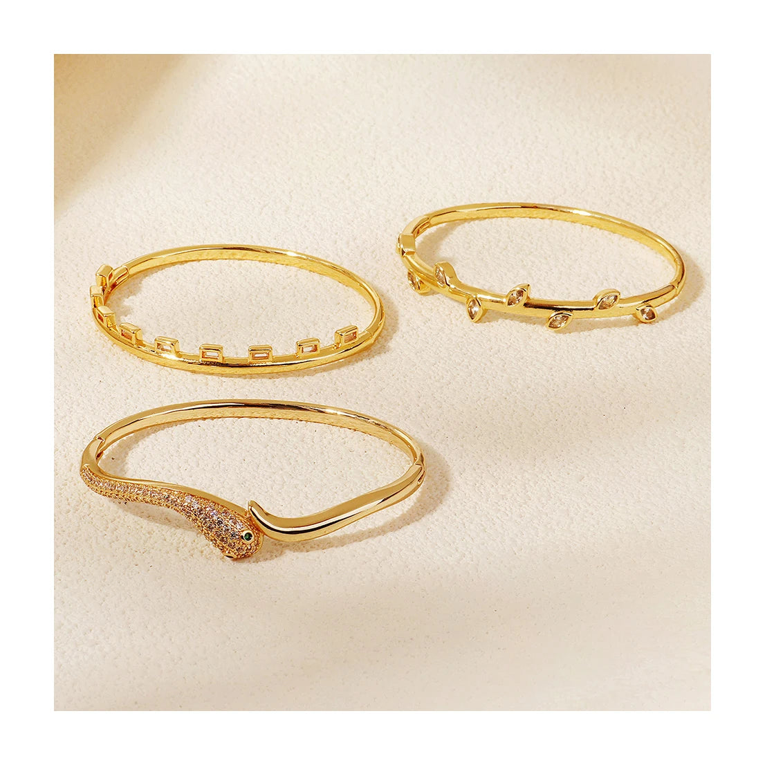 Women's Real Gold Snake Bangles Full Diamond Zircon Fashionable Copper Design Multiple Styles-Real Gold Fashionable Bangles