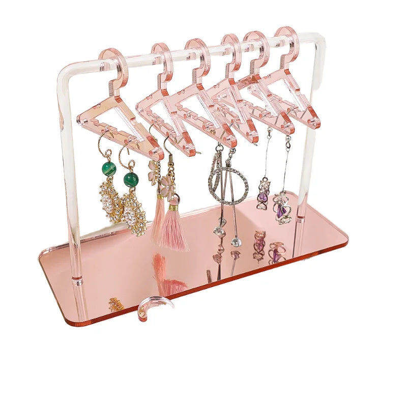 Clear Acrylic Earrings Holder Cute Coat Hanger Jewelry Display Dangle Earrings Studs Organizer Mini Earrings Display Rack