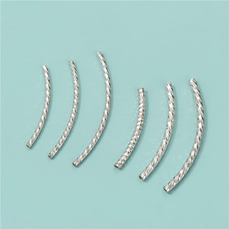 Shiny 925 Sterling Silver Curved Tube Noodle Beads for Jewelry Making