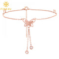 Summer Women Fashion Jewelry Non Tarnish Waterproof Cubic Zircon 18 K Gold Plated Stainless Steel Butterfly Anklets