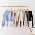 Ufinebest Women's 320gsm Gym Fitness Sports Crew Neck Sweater Jumper Winter Fleece Embroidery Logo Short Plain Knitted