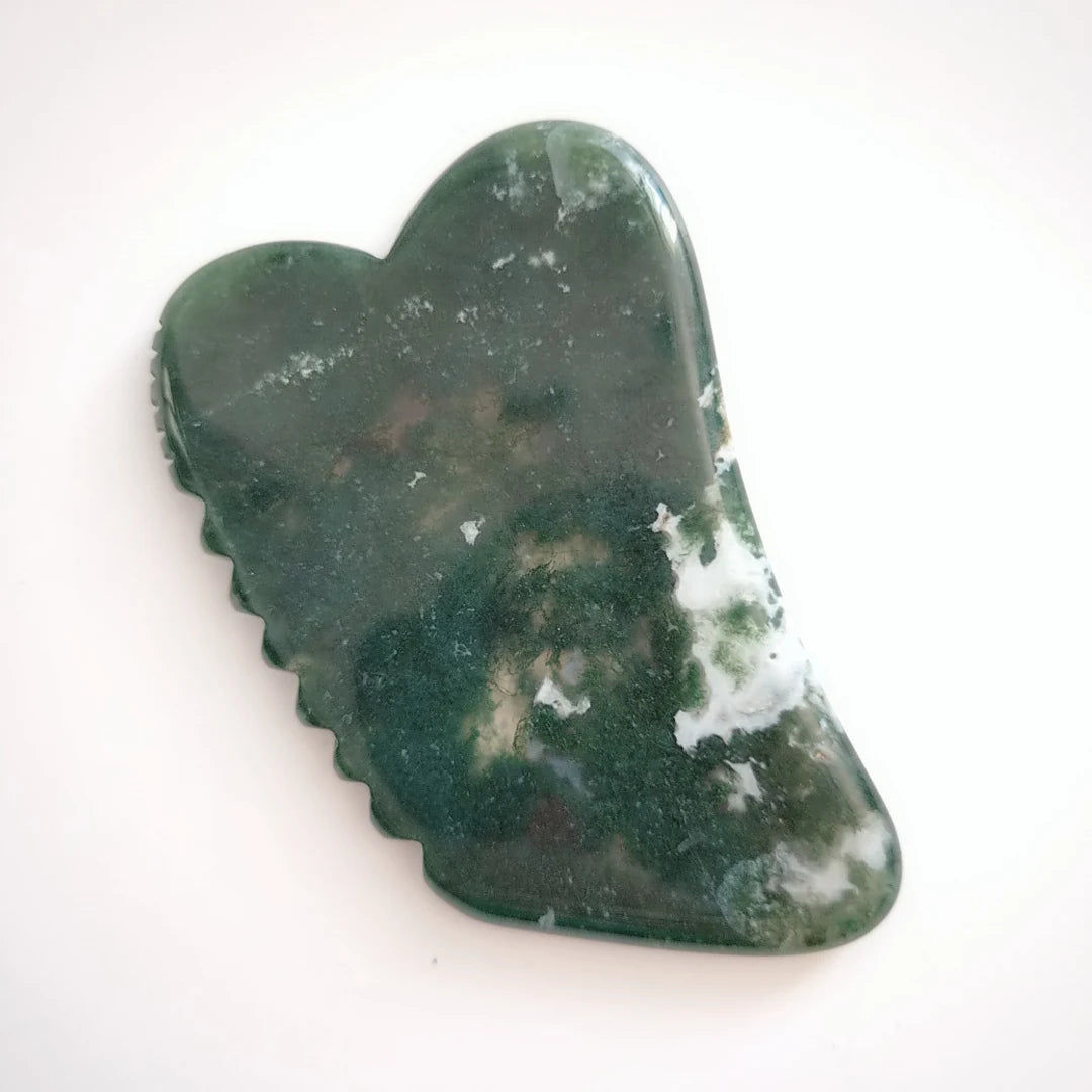 Huiying Natural Moss Agate Face Gua Sha Stone Jagged square Shape Guasha Jade for Face Lifting