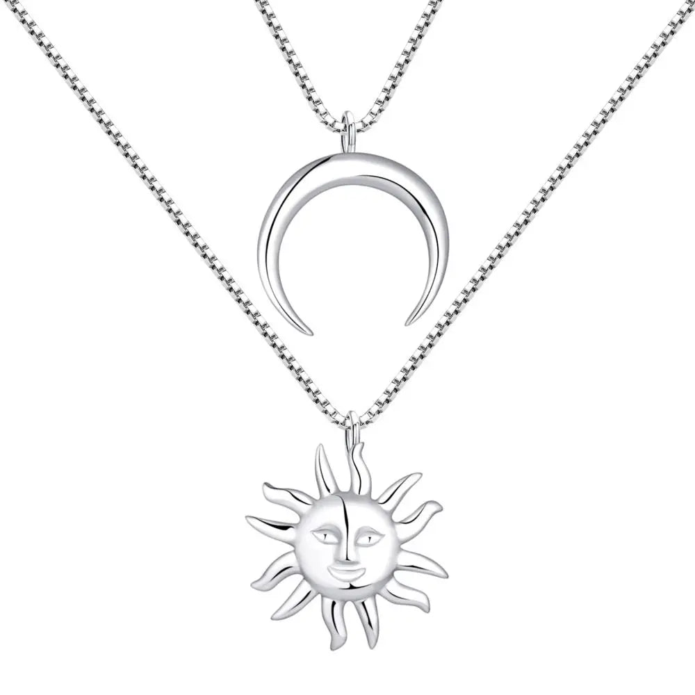 Hot Sale Ladies Jewelry Birthday Gift Pendant Necklace Half-Moon Sun Necklace Simple Double-Layer Overlay Necklace