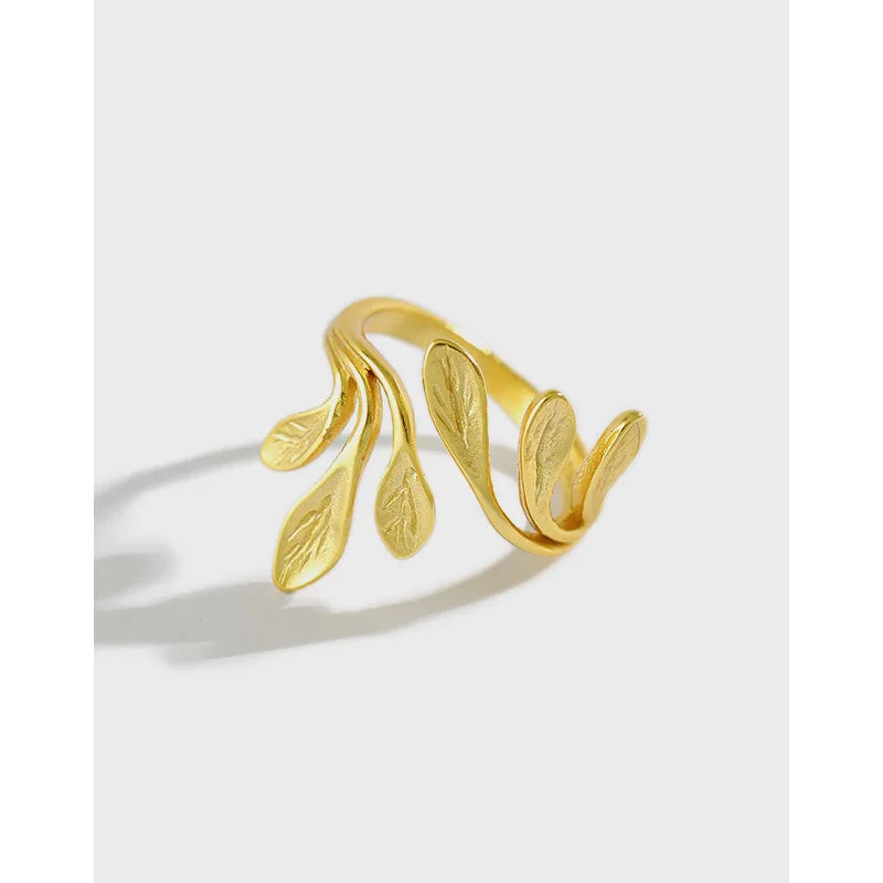VIANRLA Leaf Branch Ring 925 Sterling Adjustable Ring Gold Plated Vine Ring