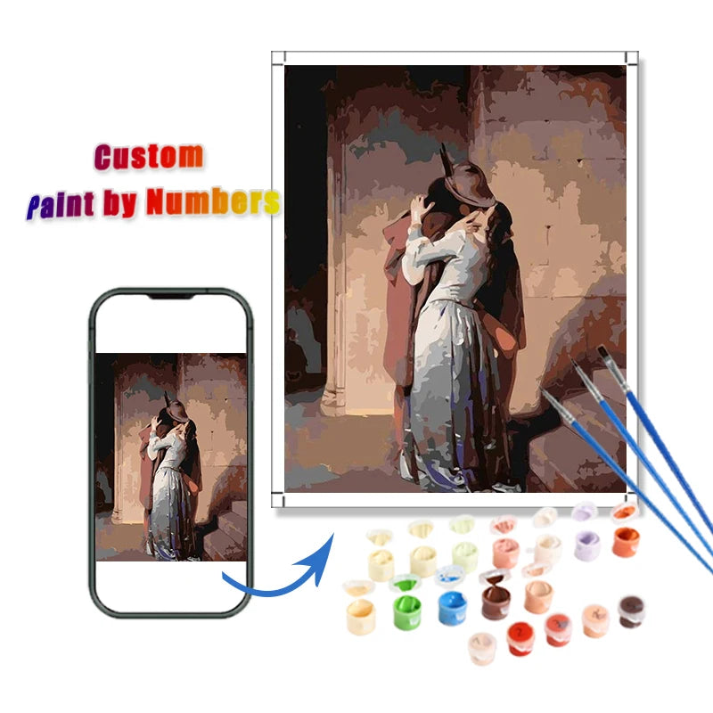Painting by Numbers Kit Romantic Staircase Encounter DIY Oil Paint by Numbers European Painting by Numbers Custom Photo