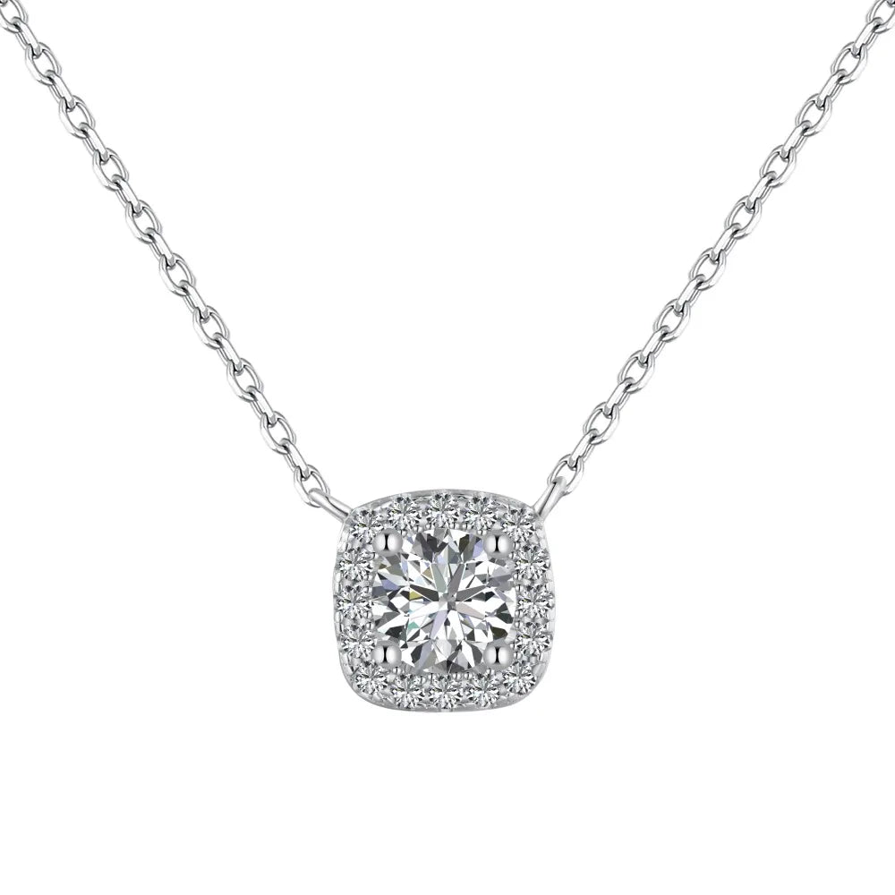 Dylam S925 Sterling Silver Diamond Square Necklace Niche High-End Personalized Cubic Zirconia Chain Necklaces for Women