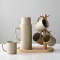 Light Luxury Nordic Style Ceramic Coffee & Tea Set with Wood Frame Home Living Room Water Cup & Teapot Set
