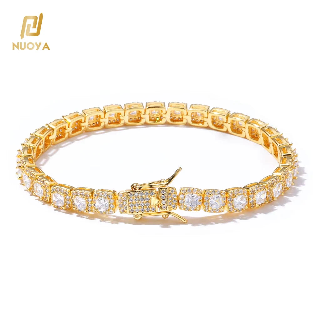 NUOYA Jewelry Iced Out Diamond 5mm Clustered Tennis Chain Bracelet 18K Gold Plated Thin Tennis Chain Bracelet Jewelry for Women