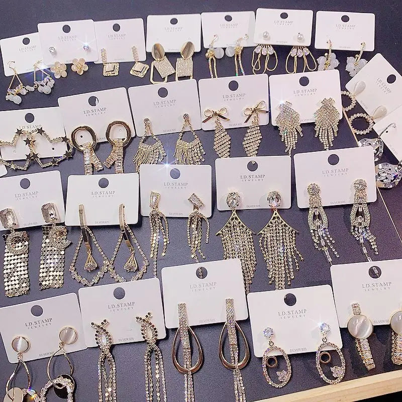 Women Trendy Luxury Silver Color Earrings Exaggerated U-shape Long Crystal Tassel Earrings for Women Girls Wholesale