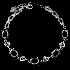 Sterling Silver 6*8mm Semi Mount Bracelet Empty Support Blank Claw Setting S925 Mountain Base Holder Without Stone for Inlay DIY