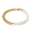 2023 Fashion Ins Style Bracelet Necklace Splice Shall Pearl Stainless Steel Cuban Chain for Women Men Gifts Jewelry