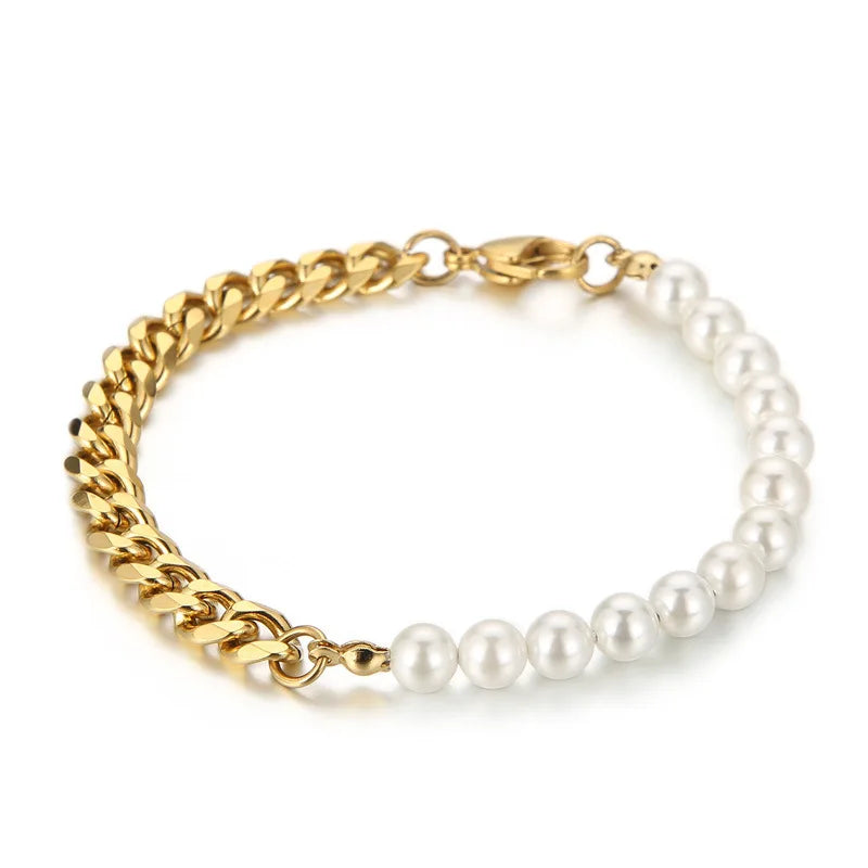 2023 Fashion Ins Style Bracelet Necklace Splice Shall Pearl Stainless Steel Cuban Chain for Women Men Gifts Jewelry