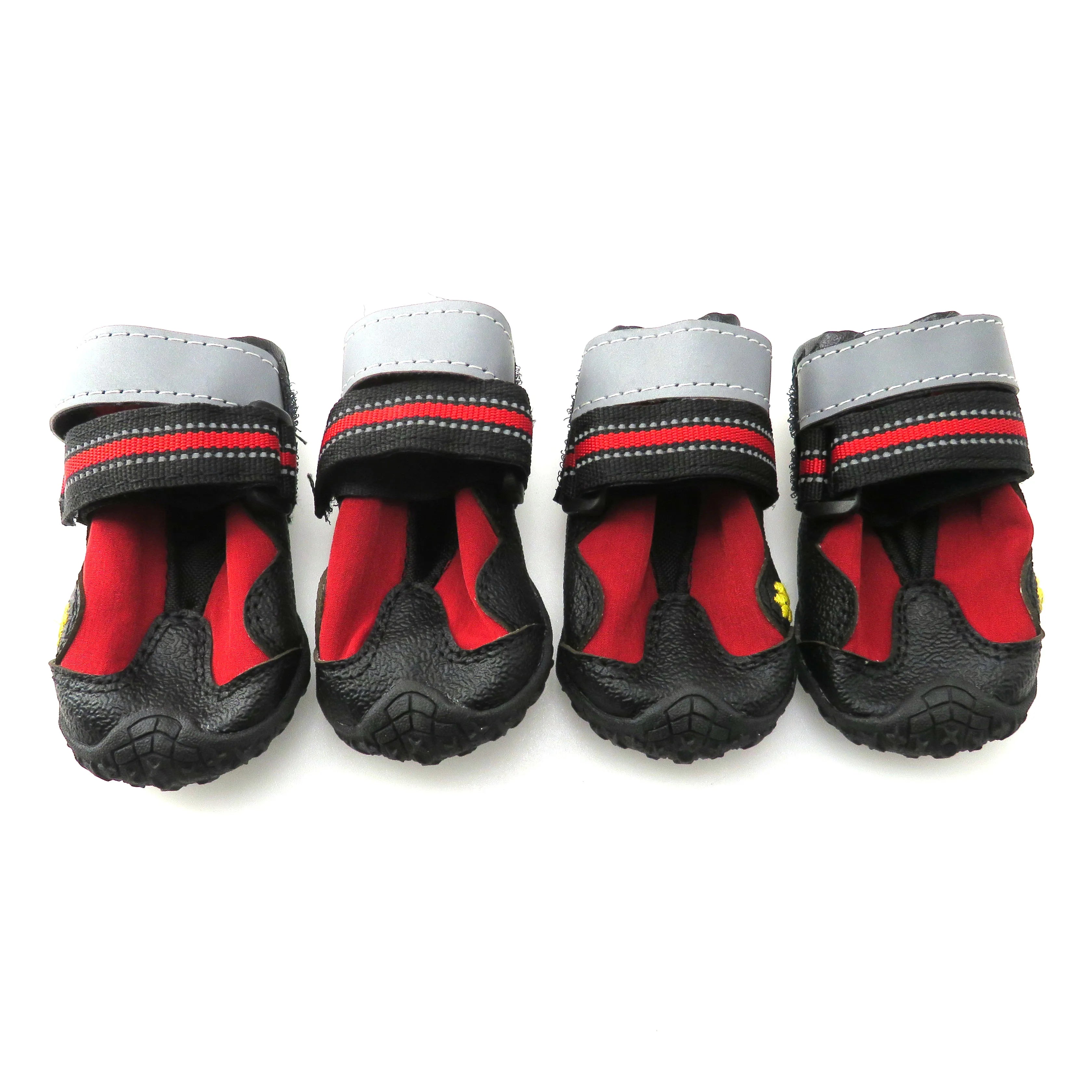 Cute Pet Paw Embroidery Reflective Strips Rugged Anti-Slip Sole Waterproof Shoes Dog Boots