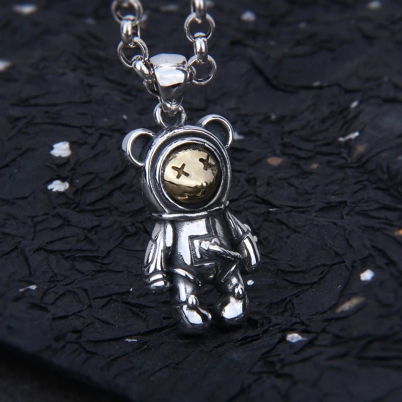 YK- Golden Bear Pendant Astronaut Stainless Steel Pendant Necklace Astronaut Accessoires