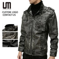 Custom Design Wholesale Winter Men's Jackets Vintage Faux PU Leather Plus Size Casual Coats Outwear Windbreaker