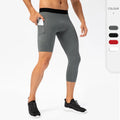 Men's Tight-fitting Single-leg Fitness 3/4 Jogger With Pockets Basketball Training Leggings Quick-drying Cropped Sweatpants