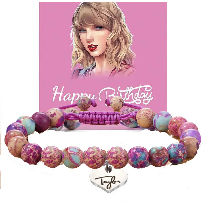 Stainless Steel Taylor Agate Crystal Bracelet Woven love Pendant Pink Zebra Green Purple Emperor Stone for Fans