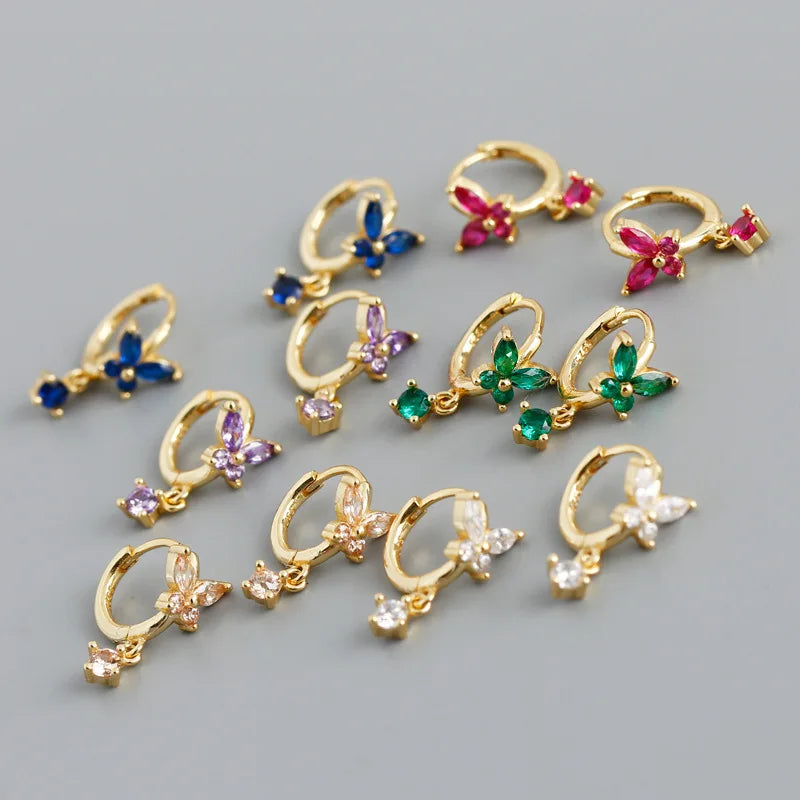 SP New Styles Korean Zircon 925 Sterling Silver Butterfly Hoop Earrings