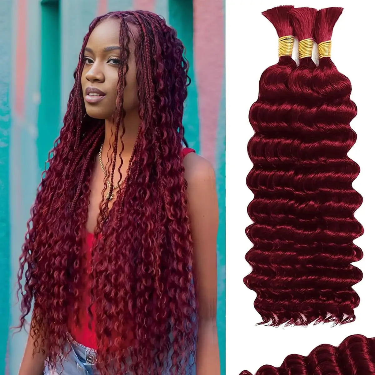 Wholesale Wet and Wavy Bulk Synthetic Hair for Braiding No Weft Deep Wave Raw Bulk Boho Synthetic  Hair Braiding Hair Extension