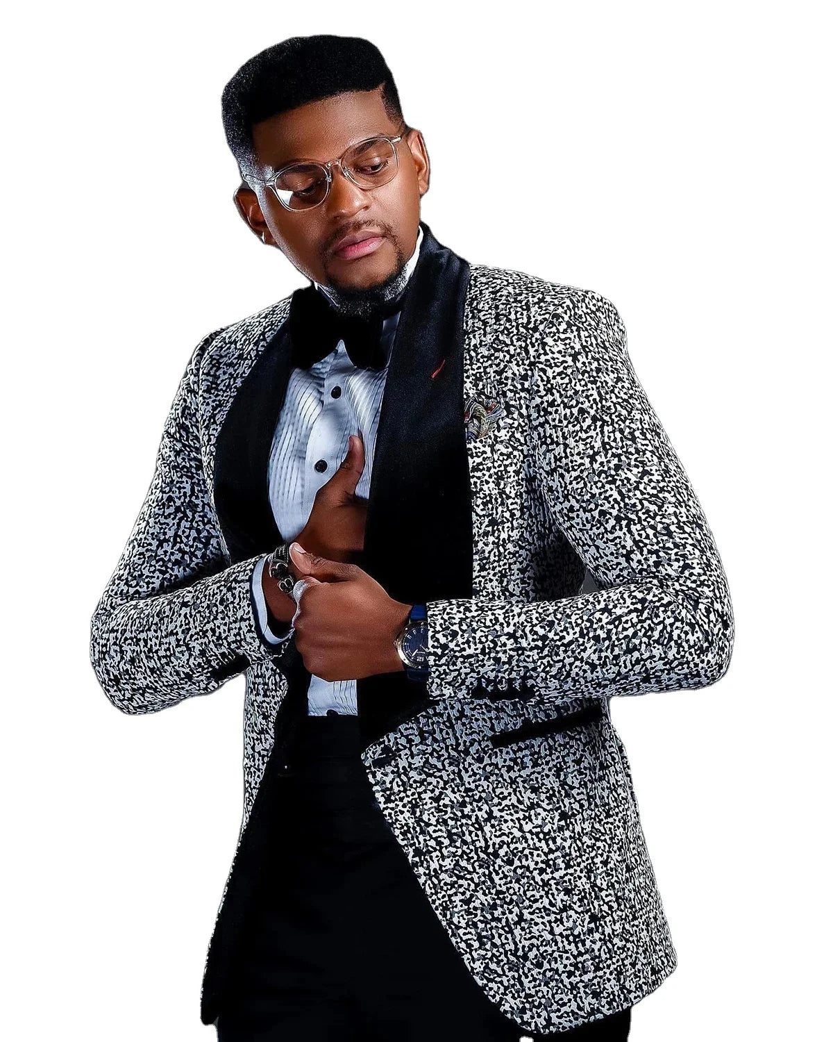 Luxury Men's Suits Tailored 2 Pieces Jacquard Blazer Pants One Button Wide Velvet Lapel Plus Size Tuxedo Custom Made