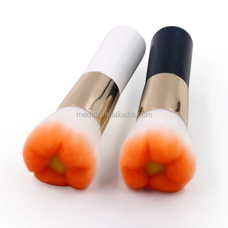 White Rose Petals Angular Blush Style Wood Handle Soft Vegan Synthetic Hair Makeup Brush