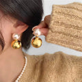 Stainless Steel Pearl with Big Ball Pendant Drop Earrings for Women Trendy Ladies Earrings Hanging Accessories Fashion Jewellery